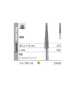 Fresas Diamante FG 234 GB Cónico, Redondo, Largo, Fino 850-015 L10 Caja 6u Intensiv