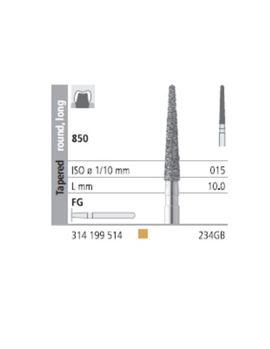Fresas Diamante FG 234 GB Cónico, Redondo, Largo, Fino 850-015 L10 Caja 6u Intensiv