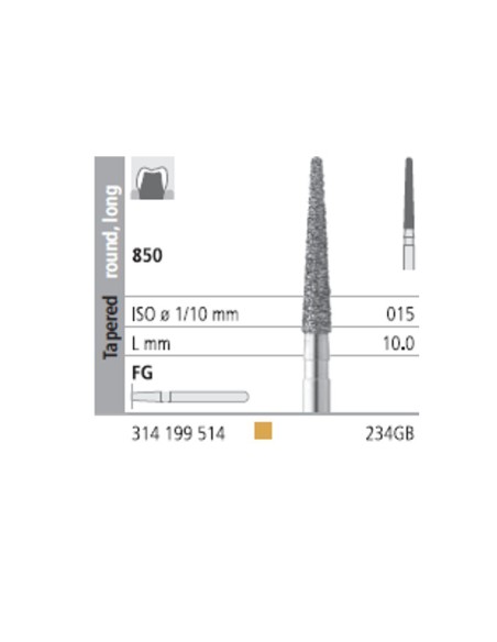 Fresas Diamante FG 234 GB Cónico, Redondo, Largo, Fino 850-015 L10 Caja 6u Intensiv