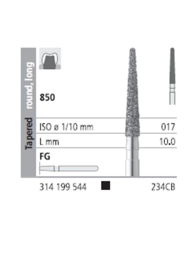 Fresas Diamante FG 234CB Cónico, Redondo, Largo, Grueso 850-017 L10 Caja 6u Intensiv