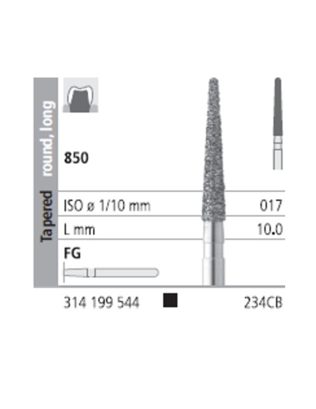 Fresas Diamante FG 234CB Cónico, Redondo, Largo, Grueso 850-017 L10 Caja 6u Intensiv