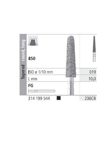 Fresas Diamante FG 236CB Cónico, Redondo, Largo, Grueso 850-019 L10 Caja 6u Intensiv