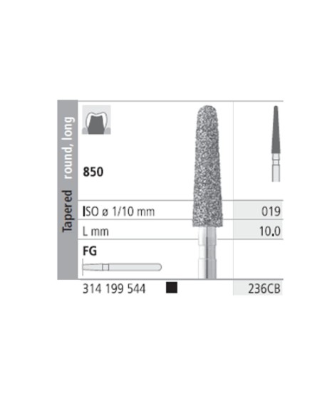 Fresas Diamante FG 236CB Cónico, Redondo, Largo, Grueso 850-019 L10 Caja 6u Intensiv