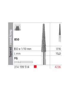 Fresas Diamante FG 4236 Cónico, Redondo, Largo, Fino 850-016 L10 Caja 6u Intensiv