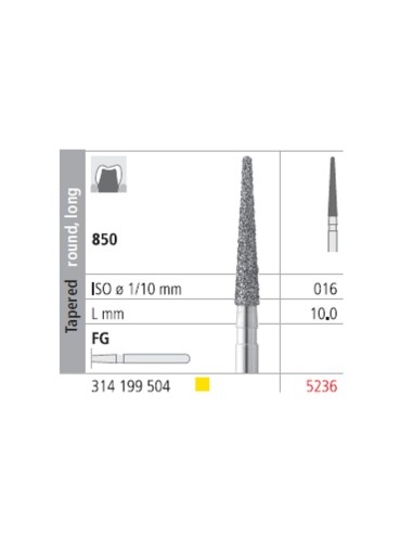 Fresas Diamante FG 5236 Cónico, Redondo, Largo, Extra Fino 850-016 L10 Caja 6u Intensiv