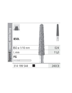 Fresas Diamante FG 240CB Cónico, Redondo, Extra Largo, Super Grueso 850L-024 L11 Caja 6u Intensiv