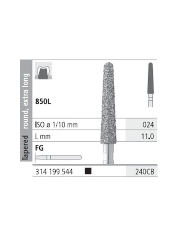 Fresas Diamante FG 240CB Cónico, Redondo, Extra Largo, Super Grueso 850L-024 L11 Caja 6u Intensiv