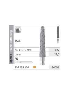 Fresas Diamante FG 240 GB Cónico, Redondo, Extra Largo, Fino 850L-022 L11 Caja 6u Intensiv
