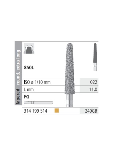 Fresas Diamante FG 240 GB Cónico, Redondo, Extra Largo, Fino 850L-022 L11 Caja 6u Intensiv