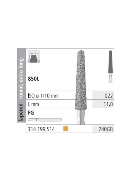 Fresas Diamante FG 240 GB Cónico, Redondo, Extra Largo, Fino 850L-022 L11 Caja 6u Intensiv