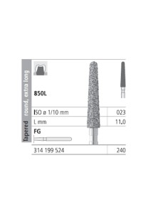 Fresas Diamante FG 240 Cónico, Redondo, Extra Largo, Medio 850L-023 L11 Caja 6u Intensiv