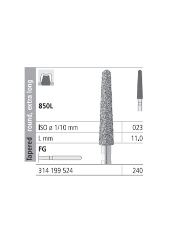 Fresas Diamante FG 240 Cónico, Redondo, Extra Largo, Medio 850L-023 L11 Caja 6u Intensiv