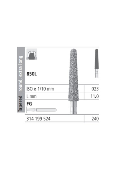 Fresas Diamante FG 240 Cónico, Redondo, Extra Largo, Medio 850L-023 L11 Caja 6u Intensiv