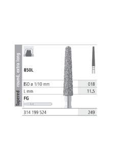 Fresas Diamante FG 249 Cónico, Redondo, Extra Largo, 850L-018 Medio L11.5 Caja 6u Intensiv