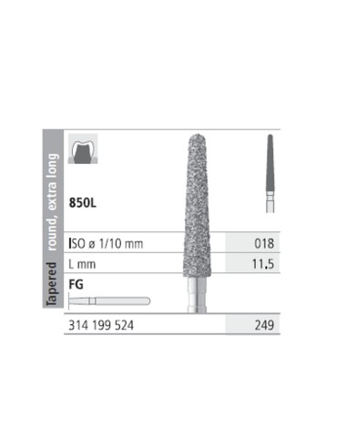Fresas Diamante FG 249 Cónico, Redondo, Extra Largo, 850L-018 Medio L11.5 Caja 6u Intensiv