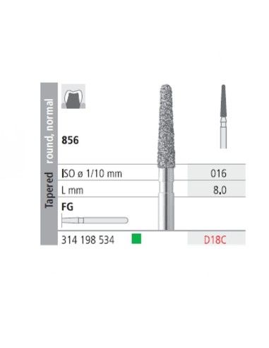 Fresas Diamante FG D18C Cónico, Redondo, Normal 856-01 Grueso L8 Caja 6u Intensiv