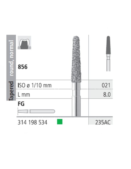 Fresas Diamante FG 235AC Cónico, Redondo, Normal 856-021 Grueso L8 Caja 6u Intensiv