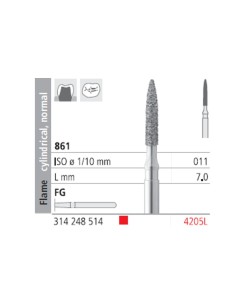Fresas Diamante FG 4205L Llama Cilíndrica, Normal 861-011 Fino L7 Caja 6u Intensiv