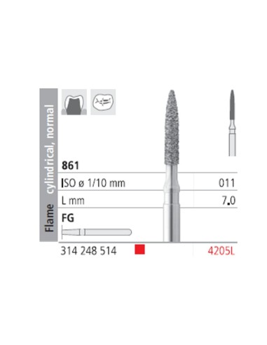 Fresas Diamante FG 4205L Llama Cilíndrica, Normal 861-011 Fino L7 Caja 6u Intensiv