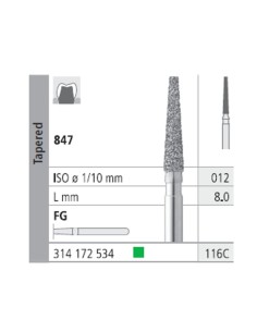 Fresas Diamante FG 116C Cónico 847-012 Grueso, Verde L8 Caja 6u Intensiv