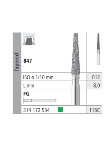 Fresas Diamante FG 116C Cónico 847-012 Grueso, Verde L8 Caja 6u Intensiv