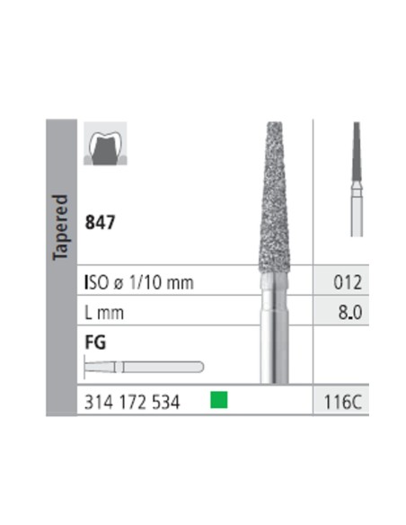 Fresas Diamante FG 116C Cónico 847-012 Grueso, Verde L8 Caja 6u Intensiv