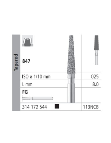 Fresas Diamante FG 113NCB Cónico 847-025 Super Grueso L8 Caja 6u Intensiv