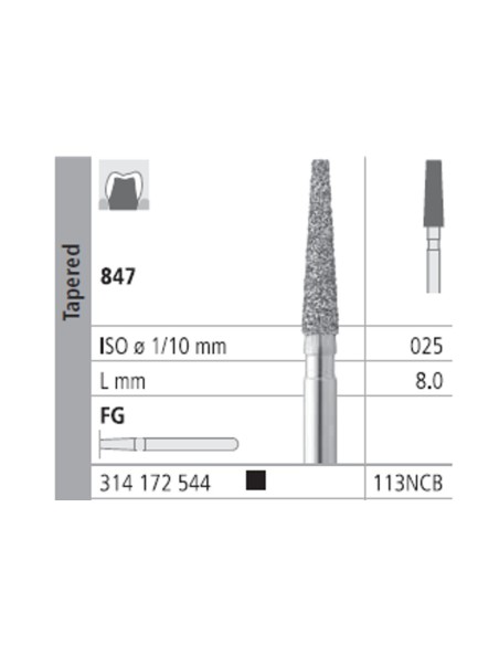 Fresas Diamante FG 113NCB Cónico 847-025 Super Grueso L8 Caja 6u Intensiv