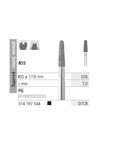 Fresas Diamante FG D7CB Cónico Redondo Normal 855-026 S. Grueso L7 Caja 6u Intensiv