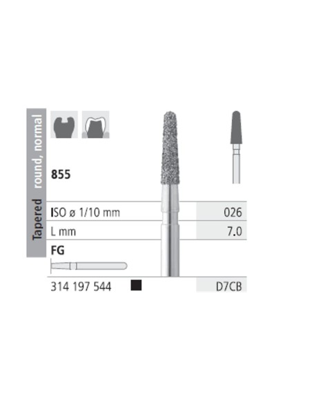 Fresas Diamante FG D7CB Cónico Redondo Normal 855-026 S. Grueso L7 Caja 6u Intensiv