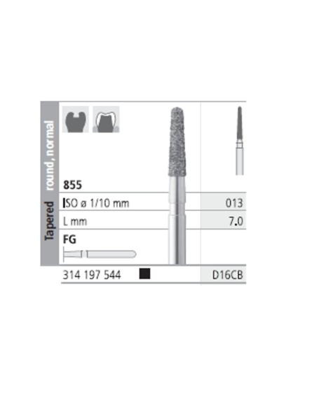Fresas Diamante FG D16CB Cónico Redondo Normal 855-013 S. Grueso L7 Caja 6u Intensiv