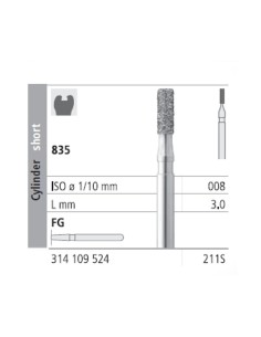 Fresas Diamante FG 211S Cilindro Corto 835-008 Medio L3 Caja 6 uds Intensiv