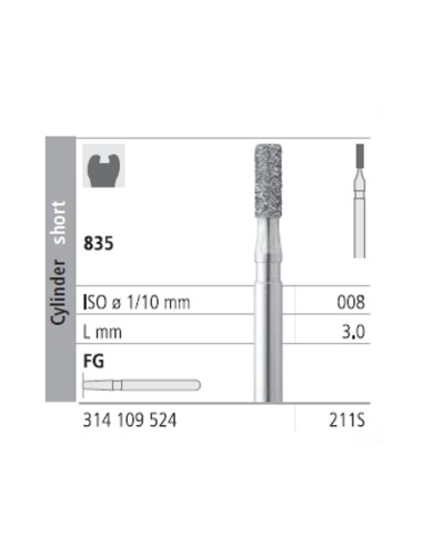 Fresas Diamante FG 211S Cilindro Corto 835-008 Medio L3 Caja 6 uds Intensiv