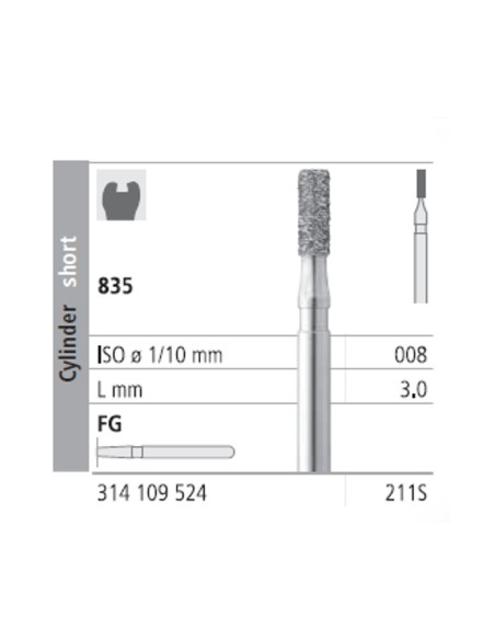 Fresas Diamante FG 211S Cilindro Corto 835-008 Medio L3 Caja 6 uds Intensiv
