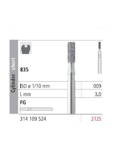 Fresas Diamante FG 212S Cilindro Corto 835-009 Medio L3 Caja 6 uds Intensiv