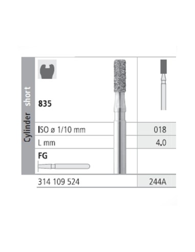 Fresas Diamante FG 244A Cilindro Corto 835-018 Medio L4 Caja 6 uds Intensiv
