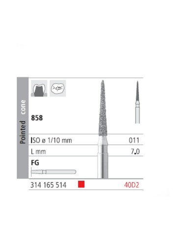 Fresas Diamante FG 40D2 Cono Punta 858-011 Fino L7 mm Caja 6 uds Intensiv