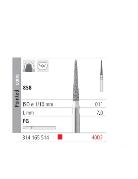 Fresas Diamante FG 40D2 Cono Punta 858-011 Fino L7 mm Caja 6 uds Intensiv
