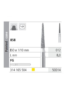 Fresas Diamante FG 50D14 Cono Punta 858-012 Extra Fino L8 mm Caja 6 uds Intensiv