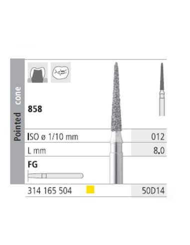 Fresas Diamante FG 50D14 Cono Punta 858-012 Extra Fino L8 mm Caja 6 uds Intensiv
