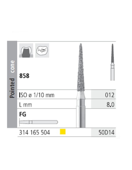 Fresas Diamante FG 50D14 Cono Punta 858-012 Extra Fino L8 mm Caja 6 uds Intensiv