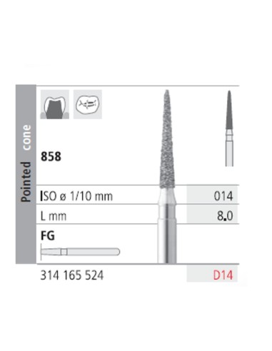Fresas Diamante FG D14 Cono Punta 858-014 Medio L8 mm Caja 6 uds Intensiv