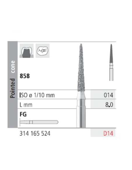 Fresas Diamante FG D14 Cono Punta 858-014 Medio L8 mm Caja 6 uds Intensiv
