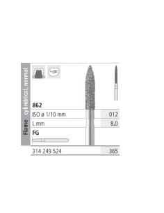 Fresas Diamante FG 365 Llama Cilíndrica, Normal 862-012 Medio L8 mm Caja 6 uds Intensiv