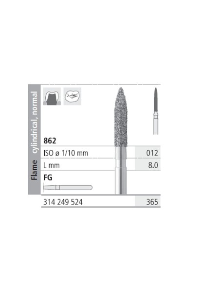 Fresas Diamante FG 365 Llama Cilíndrica, Normal 862-012 Medio L8 mm Caja 6 uds Intensiv