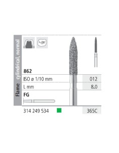 Fresas Diamante FG 365C Llama Cilíndrica, Normal 862-012 Grueso L8 mm Caja 6 uds Intensiv