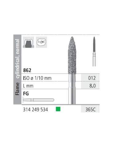 Fresas Diamante FG 365C Llama Cilíndrica, Normal 862-012 Grueso L8 mm Caja 6 uds Intensiv