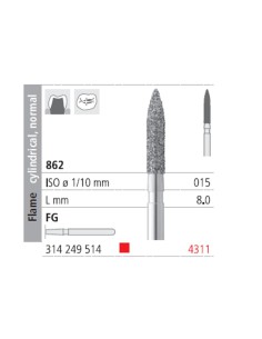 Fresas Diamante FG 4311 Llama Cilíndrica, Normal 862-015 Fino L8 mm Caja 6 uds Intensiv