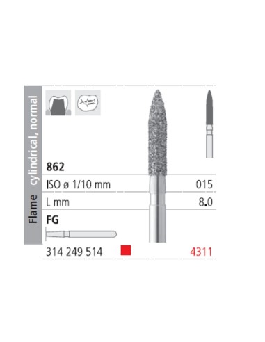 Fresas Diamante FG 4311 Llama Cilíndrica, Normal 862-015 Fino L8 mm Caja 6 uds Intensiv