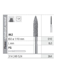Fresas Diamante FG 364 Llama Cilíndrica, Normal 862-010 Medio L8 mm Caja 6 uds Intensiv